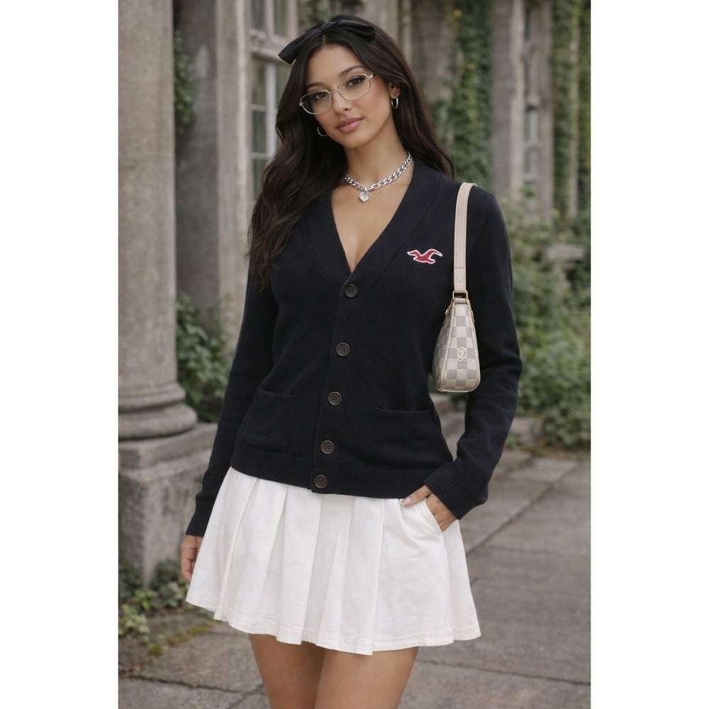 Hollister Cardigan Sweater XL Navy Shawl Collar‎ Dark Academia Preppy
